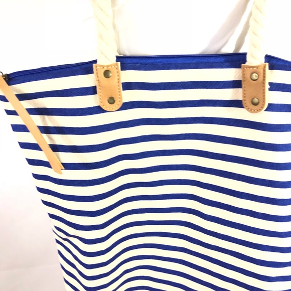 Summer & Rose blue & white striped canvas tote - Picture 4 of 6